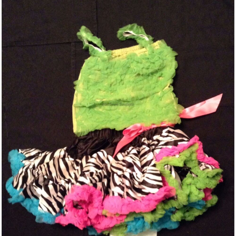 Neon and Zebra Petti Outfit   NRZ100   Size 100 4T-5T  NWT Boutique